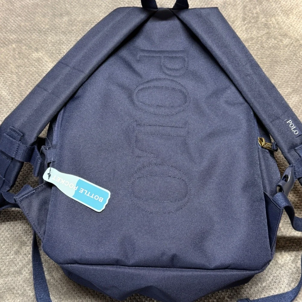 Polo Ralph Lauren Polo Bear Navy Blue Canvas Backpack Embroidered School Bag NWT